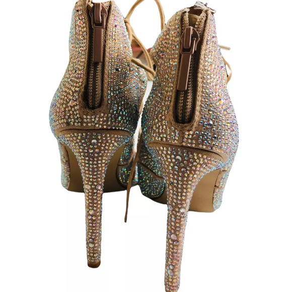 Steve Madden Radikel Rhinestones Gladiator High Heels Zip Lace Brown Size 6M - Picture 5 of 8